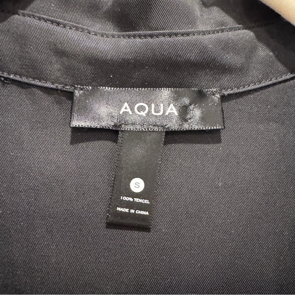 Aqua Collared Faux Wrap Mini Dress Long Sleeves Deep V-neck Ruched Black Size S - Picture 5 of 11